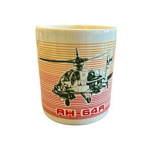 Vintage 80s AH-64A Apache Helicopter Mug - McDonnell Douglas Era Sunset Grid